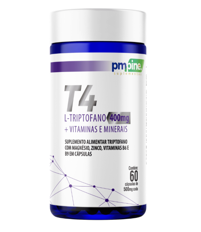 T4 (L-TRIPTOFANO+MAGNÉSIO+ZINCO+B6+B9)500mg 60caps
