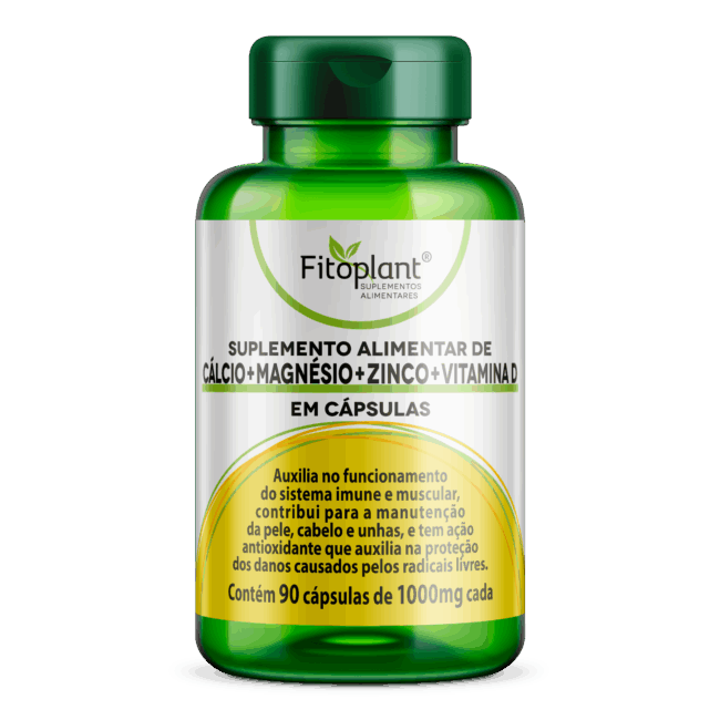 SUPLEMENTO CÁLCIO + MAGNÉSIO + ZINCO + VITAMINA D 1850 mg 90 caps  FITOPLANT