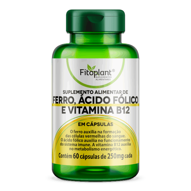 FERRO, ÁCIDO FÓLICO E VITAMINA B12 400mg 60caps  FITOPLANT